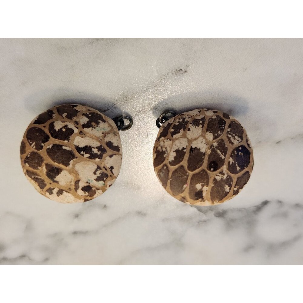 Vintage Circular Pierced Earrings With Animal Print Design
